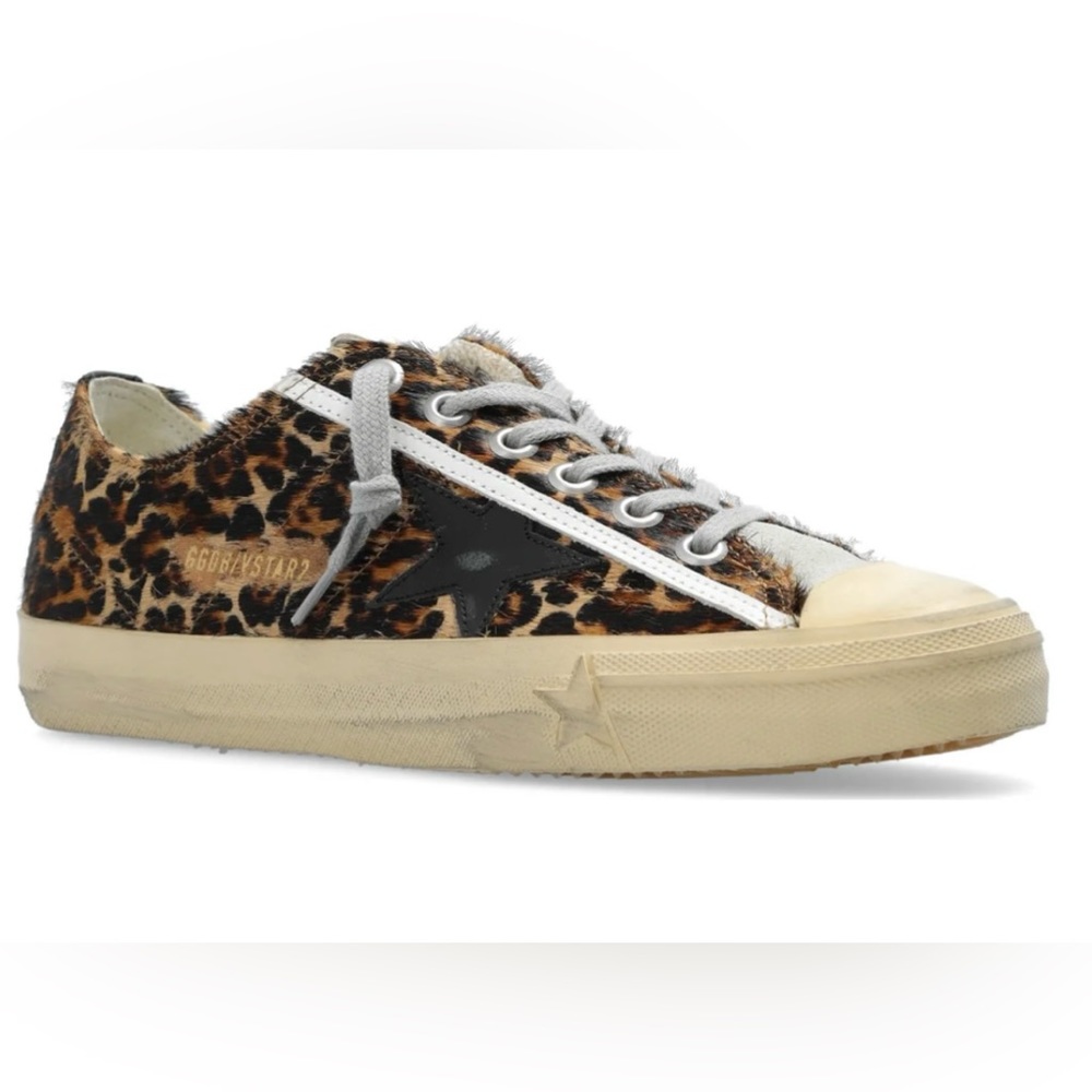 Golden  Goose V Star Leopard Print Sneakers